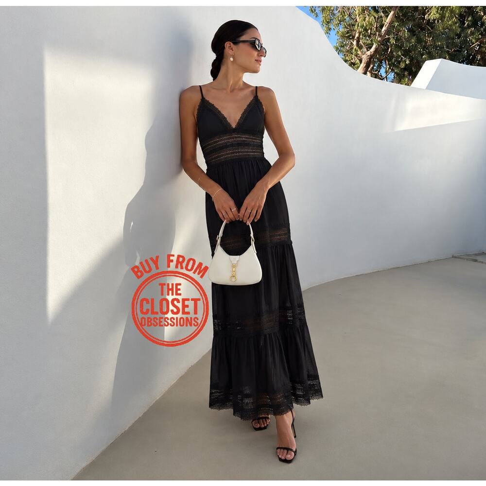 Mango NWT Black Lace Panel A Line Maxi Dress 4 8 - Picture 8 of 16